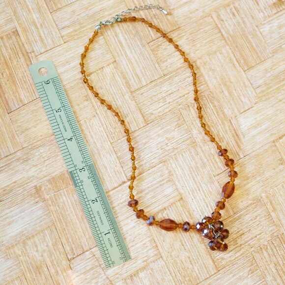 Vintage Root Beer Crystal Necklace – 1990s Cluster Bead Statement, 18" - Picture 4 of 4